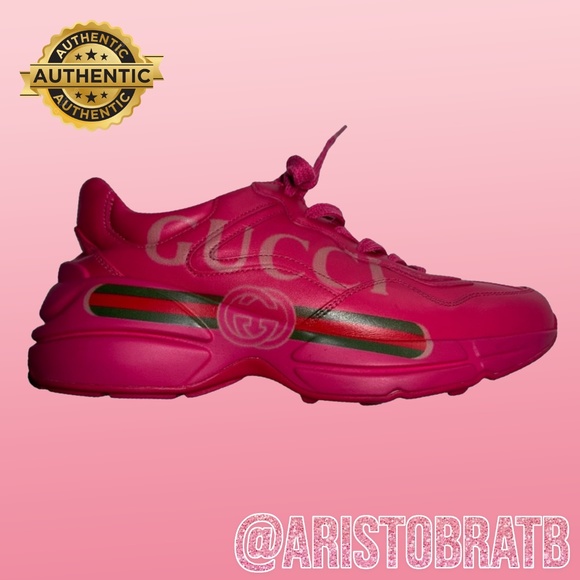 GUCCI Calfskin Logo Womens Rhyton Sneakers 37 - Picture 1 of 3